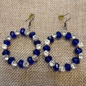 Vintage Art Nouveau Blue Glass Rhinestone Earrings